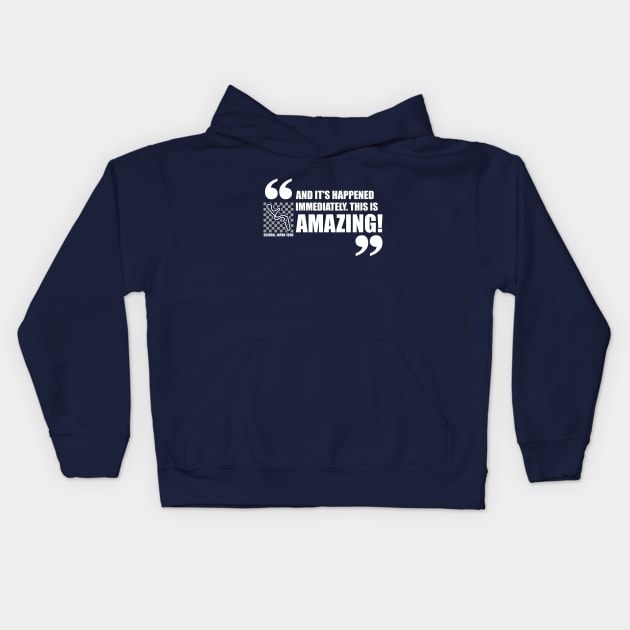 Suzuka, Japan 1990 F1 Crash Quote White Text Design Kids Hoodie by DavidSpeedDesign